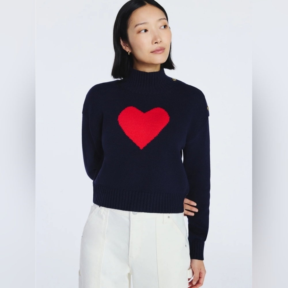 Navy Heart Intarsia Turtleneck Sweater - Navy & Red